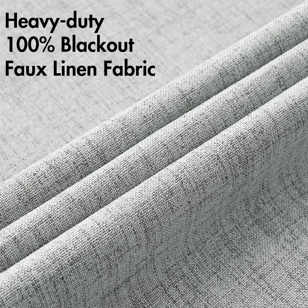 MIULEE 100% Blackout Linen Curtains - Thermal Insulated Glacier Gray Grommet Drapes | 52 x 84 Inch (2 Panels)