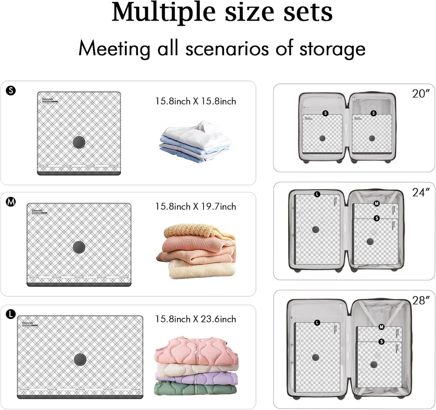 Travel Vacuum Storage Bags - 12 Pack Compression Seal Bags with USB Electric Pump for Luggage