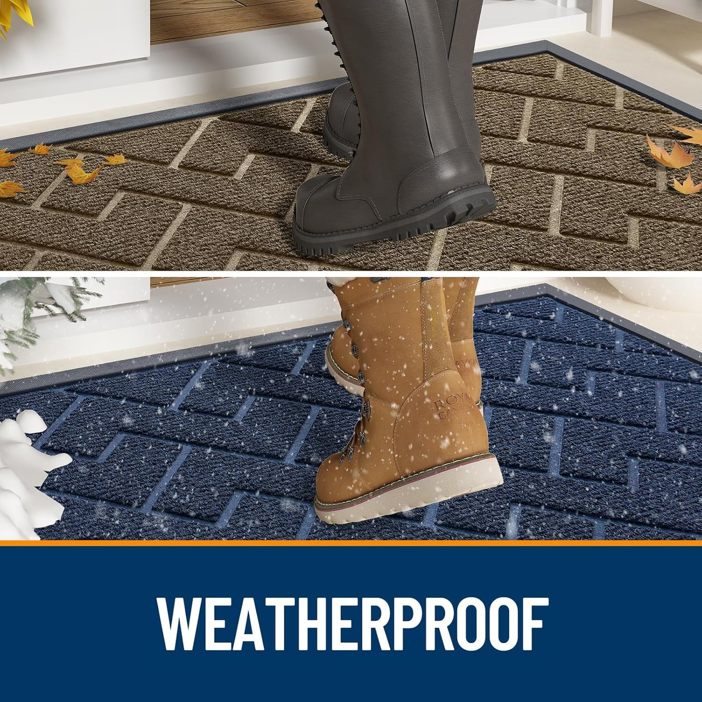 OLANLY Waterproof Front Door Mat - All-Season Indoor Outdoor Doormat | Sturdy Natural Rubber, Herringbone Brick (Green, 47x32)
