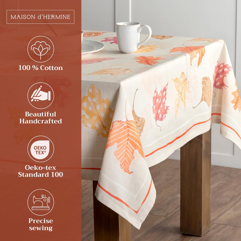 Maison d' Hermine Table Cloth Square Table 100% Cotton 60 x 60 Inches Fall Tablecloth Reusable Everyday Use for Thanksgiving Christmas Decorations Dining Farmhouse Party (Colours of Autumn)