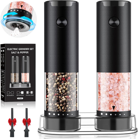 Skiennix Electric Salt and Pepper Grinder Set - Automatic Shakers with 6-Level Coarseness | Black