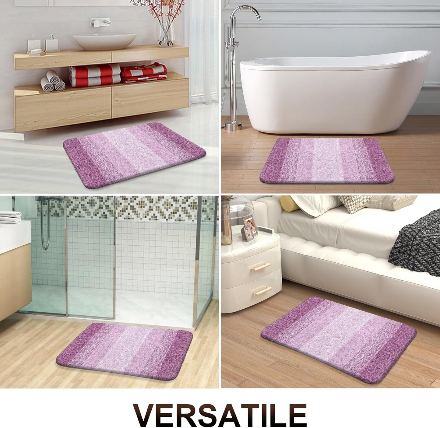 OLANLY Bathroom Runner Rug - Extra Soft Microfiber Mat with Rubber Backing | 70x24 Inches, Quick Dry, Pinkish-Purple