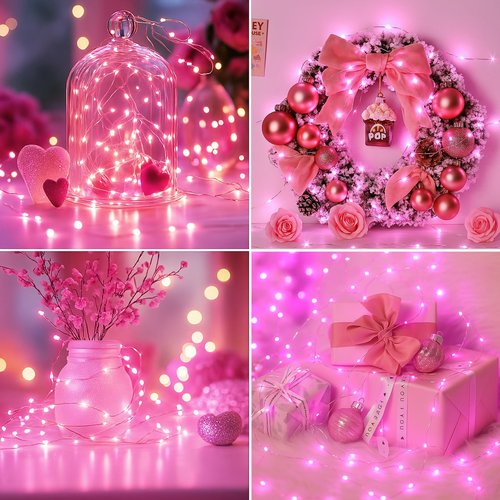 Fairdeer 20 Pack Fairy Lights Battery Operated - 7ft 20 Led Twinkle Lights 3 Modes, Bulk Mini String Lights Waterproof for Mason Jars Vases DIY Party Wedding Decoration Christmas - Pink