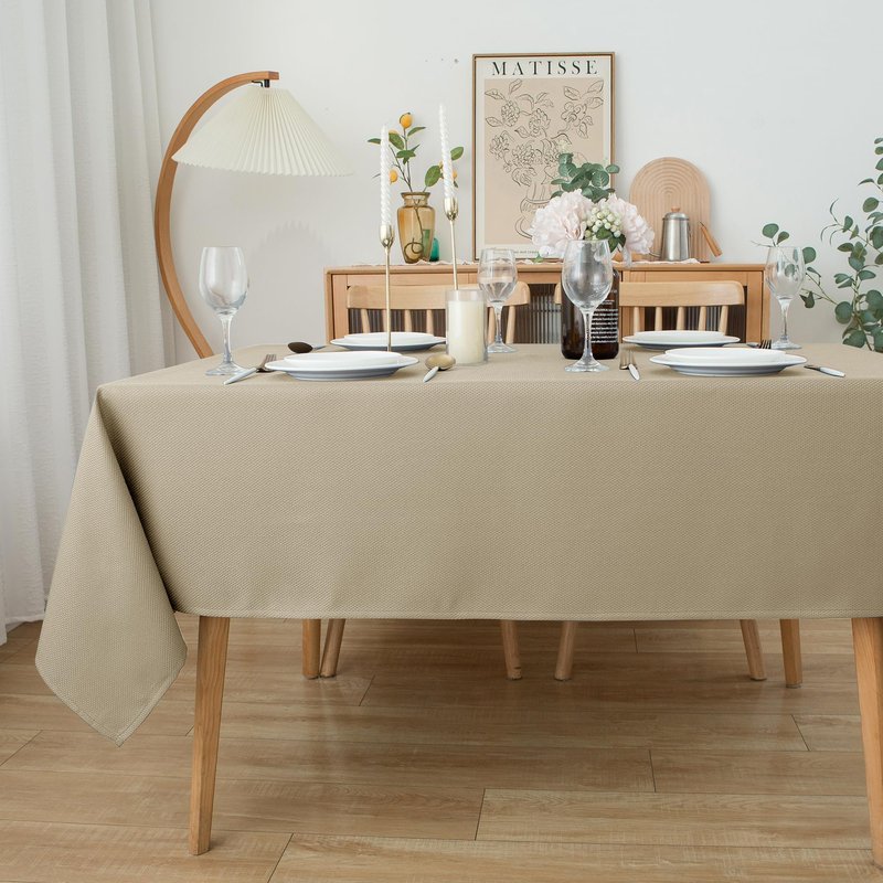 Biscaynebay Textured Fabric Tablecloths 60x108 Inches Rectangular, Natural Water Resistant Tablecloths for Dining, Kitchen, Wedding, Parties etc. Machine Washable