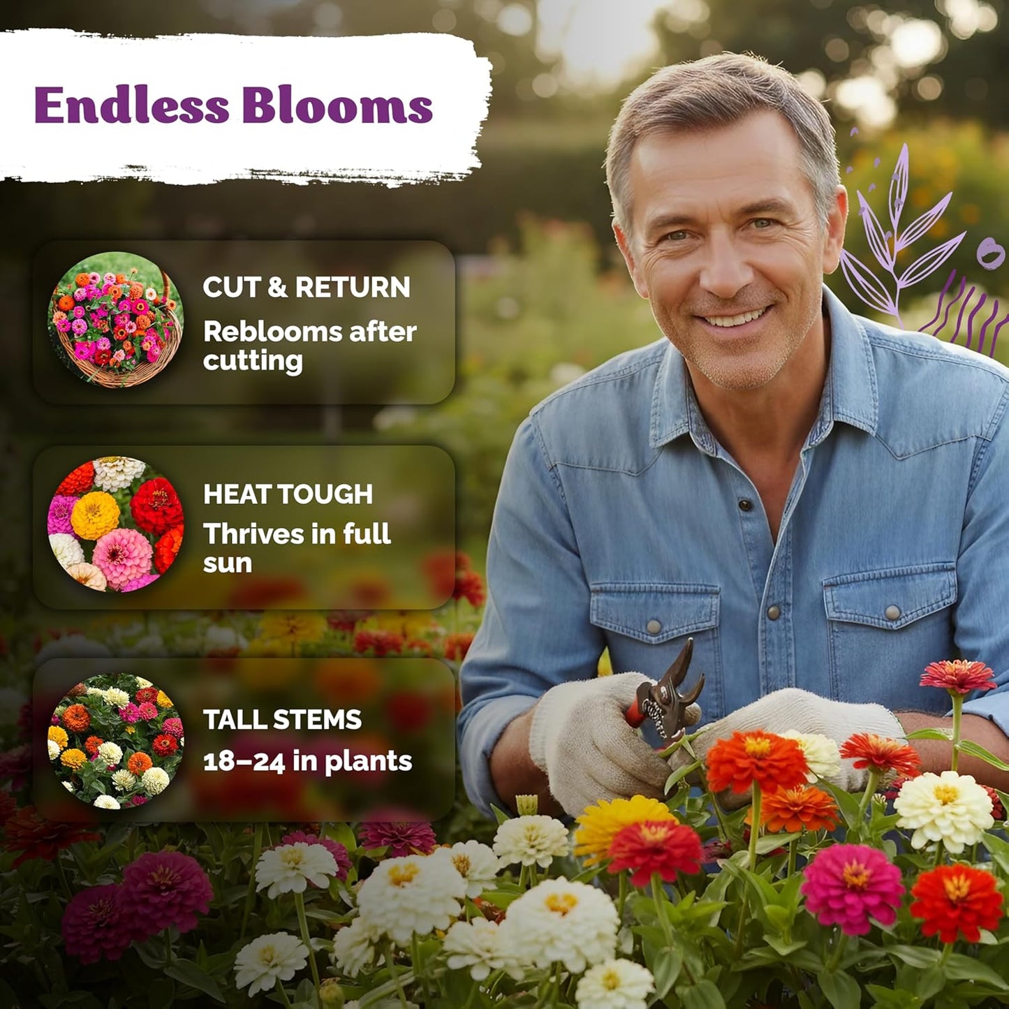KVITER Zinnia Seeds - 550 Heirloom Pumila Double Blooms Mix | Non-GMO Cut Flower Seeds for Garden & Containers