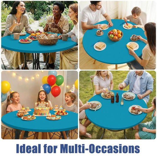 Moosfor Round Spandex Tablecloth, Elastic Fitted Waterproof Tablecloths for 25"-30" Tables, Stretch Washable Picnic Table Cover for Camping, Dining, Indoor and Outdoor, Turquoise