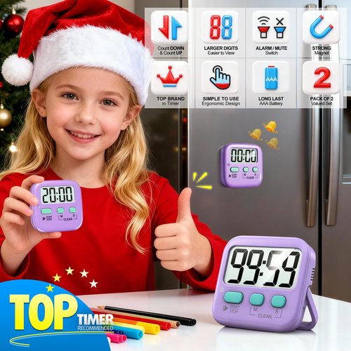 Antonki 2 Pack Digital Timer for Kids, Magnetic Countdown Kitchen Timers for Cooking, Egg, Classroom, Teacher, Exercise, Study, Oven - Battery Included
