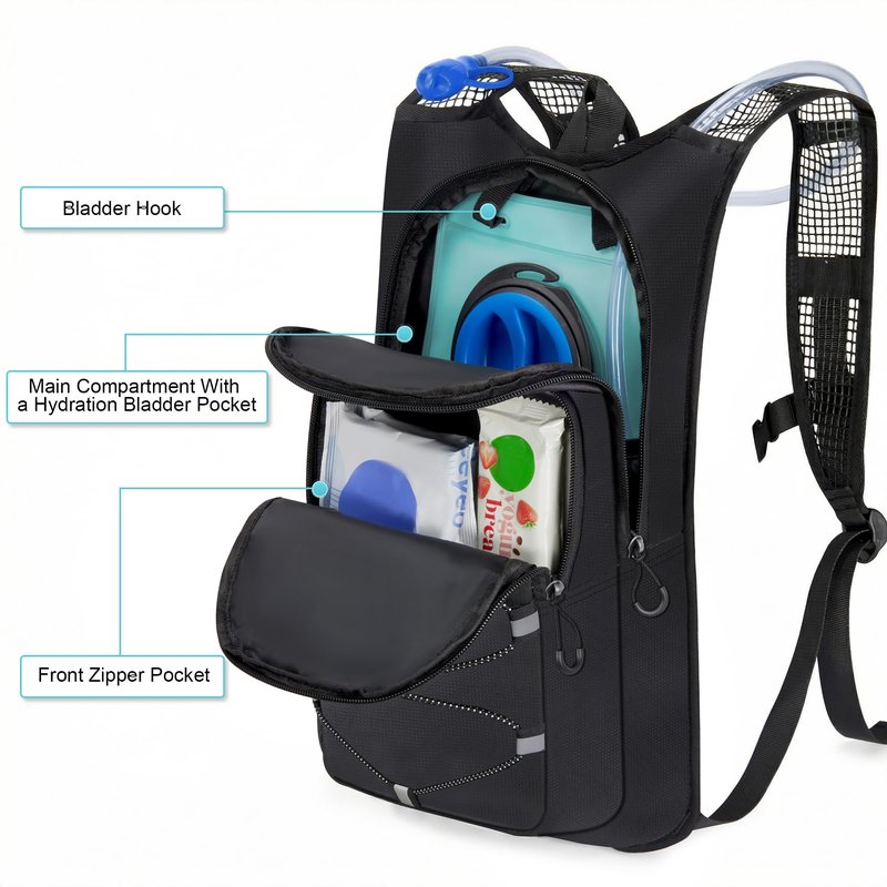 MIYCOO Hydration Backpack - Lightweight Water Backpack with 2L Water Bladder Bag, Running Hydration Vest Backpack for Men Women, Hydration Pack for Hiking, Cycling, Climbing (Black, 10L)