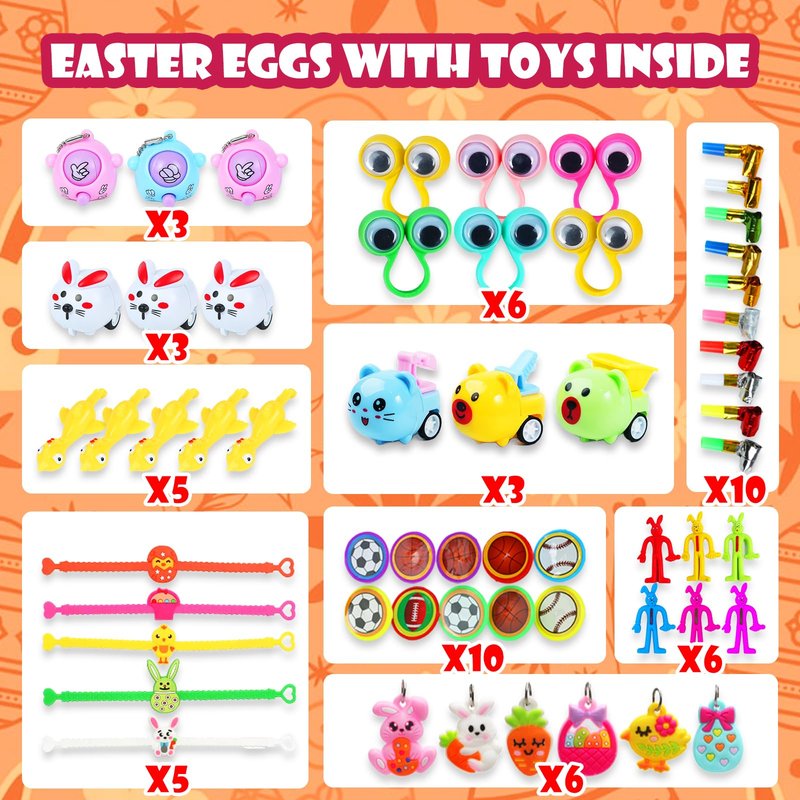 Wuridiwa 300 Pcs Easter Egg Fillers with Surprise Eggs, Easter Basket Stuffers,Filled Easter Party Favors for Kids,Carnival Treasure Prizes Classroom Events Hunt,Stocking Stuffers Birthday Gifts