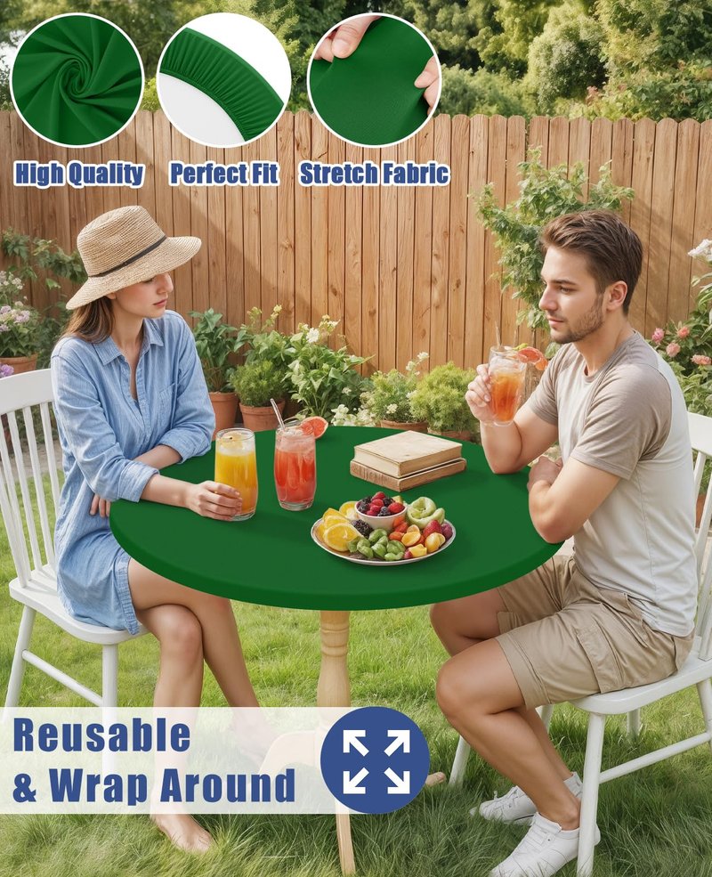 Moosfor Round Spandex Tablecloth, Elastic Fitted Waterproof Tablecloths for 36"-44" Tables, Stretch Washable Picnic Table Cover for Camping, Dining, Indoor and Outdoor, Emerald Green
