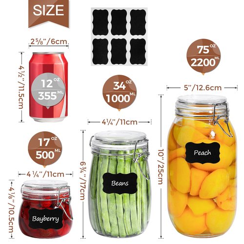 ComSaf 6-Pack 17oz Short Glass Jars for Drawers, Small Airtight Food Canisters for Spices, Nuts & Kids Snacks, Pint Sized Canning Jar Set for Jams, Pickles & Pantry Organization