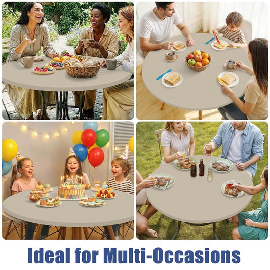 Moosfor Round Spandex Tablecloth, Elastic Fitted Waterproof Tablecloths for 31"-35" Tables, Stretch Washable Picnic Table Cover for Camping, Dining, Indoor and Outdoor, Taupe