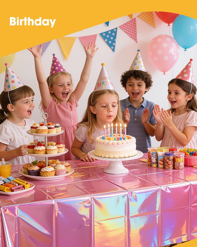 Niuara Iridescent Pink Plastic Table Cloth - 4 Pack 54" × 108" Rectangle Disposable Tablecloths for 6FT Tables, Table Cover for Party, Holiday & Gathering Use