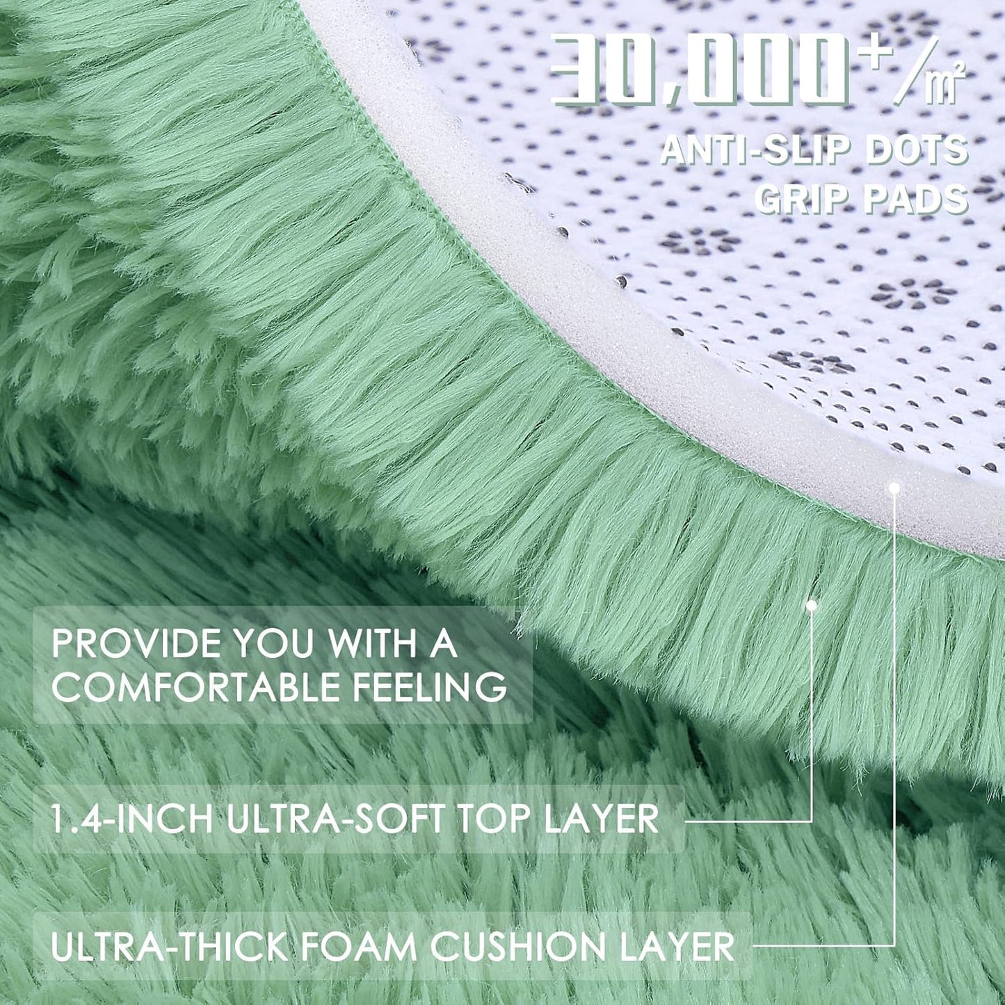 OLANLY Mint Green Round Rug - Soft & Fluffy 5 ft Circle Area Rug for Bedroom & Living Room Decor