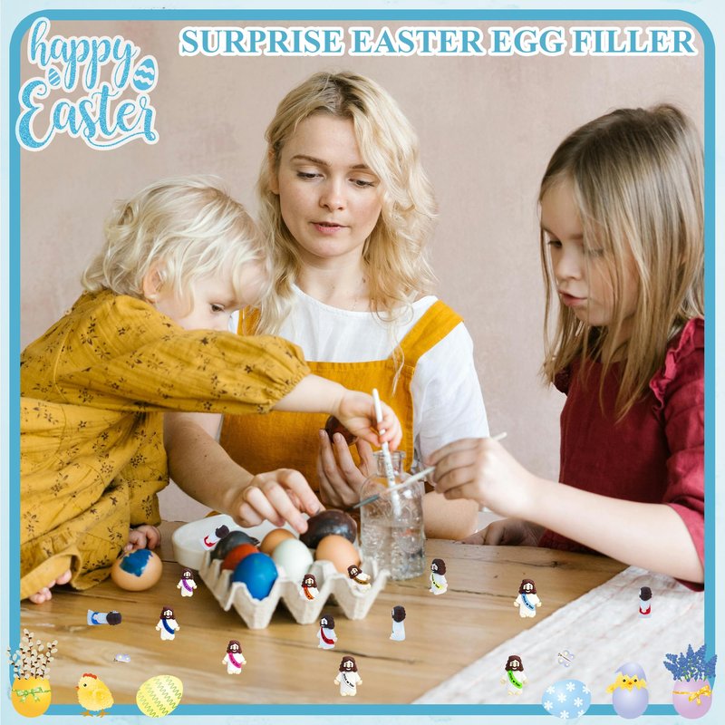 TFengfly 50 Pcs Little Jesus Figures Small Easter Jesus Loves You Toys 10 Colors Mini Rubber Jesus Miniatures to Hide and Seek Religious Gift Party Favors Easter Egg Stuffers Sunday School (50)