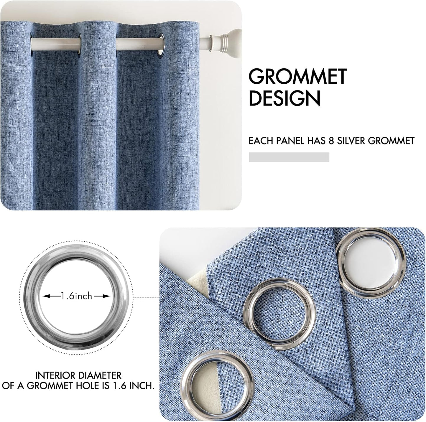 MIULEE Blackout Curtains - 100% Thermal Insulated Linen Texture - Stone Blue - 52x72 Inch (2 Panels)