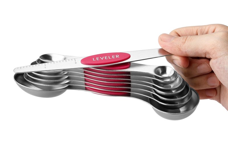 Spring Chef Pink Stainless Steel Magnetic Measuring Spoons Set of 8 with Leveler, Dual Sided Teaspoon & Tablespoon Measuring Set for Dry and Liquid Ingredients, Kitchen Gadgets for Baking & Cooking