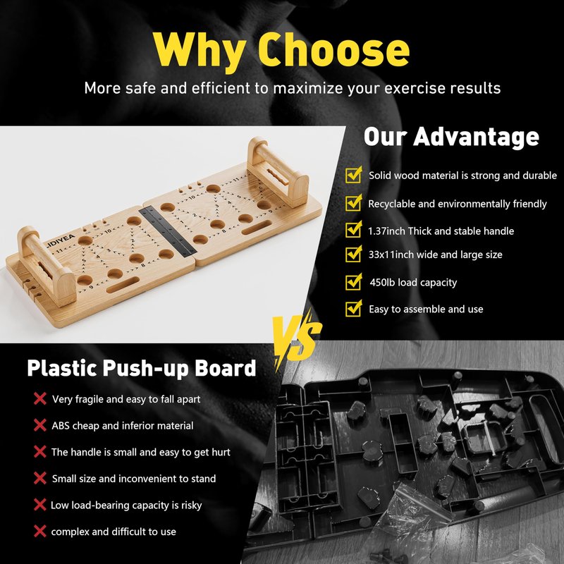 Push Up Board 30 in 1 Foldable with Resistance Bands - Thickened Pine Wood Multi-Push Up Board for Men & Women, Portable Gym/Home Workout Gear for Chest, Shoulders, Arms & Back