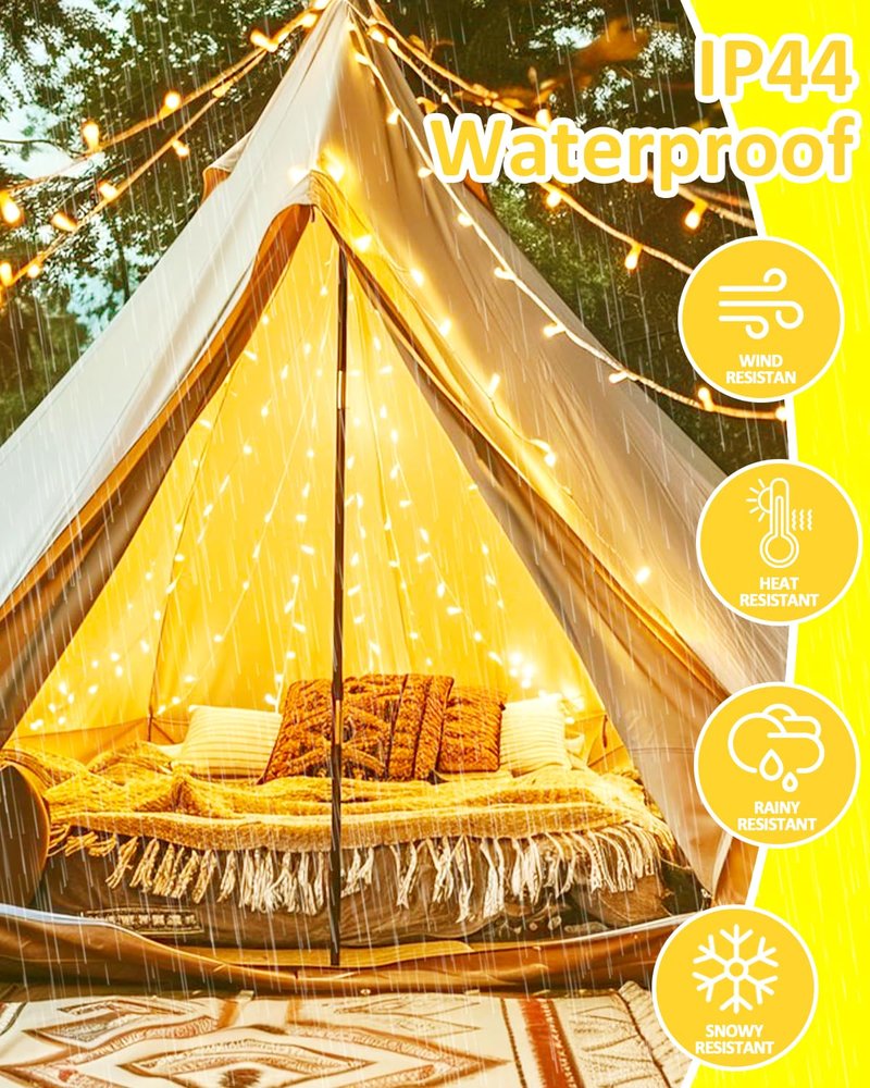 2 Pack String Lights Battery Operated with Timer, 66FT 200 LED Waterproof Battery Twinkle Lights, 8 Modes Fairy Light for Indoor & Outdoor Party Bedroom Porch Tree Christmas Decorations (Warm White)