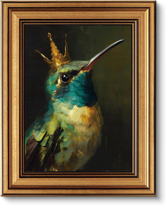 VIYYIEA Vintage Gold Framed Hummingbird Canvas Wall Art - Elegant Home Decor for Living Room & Bedroom (10L x 8W)
