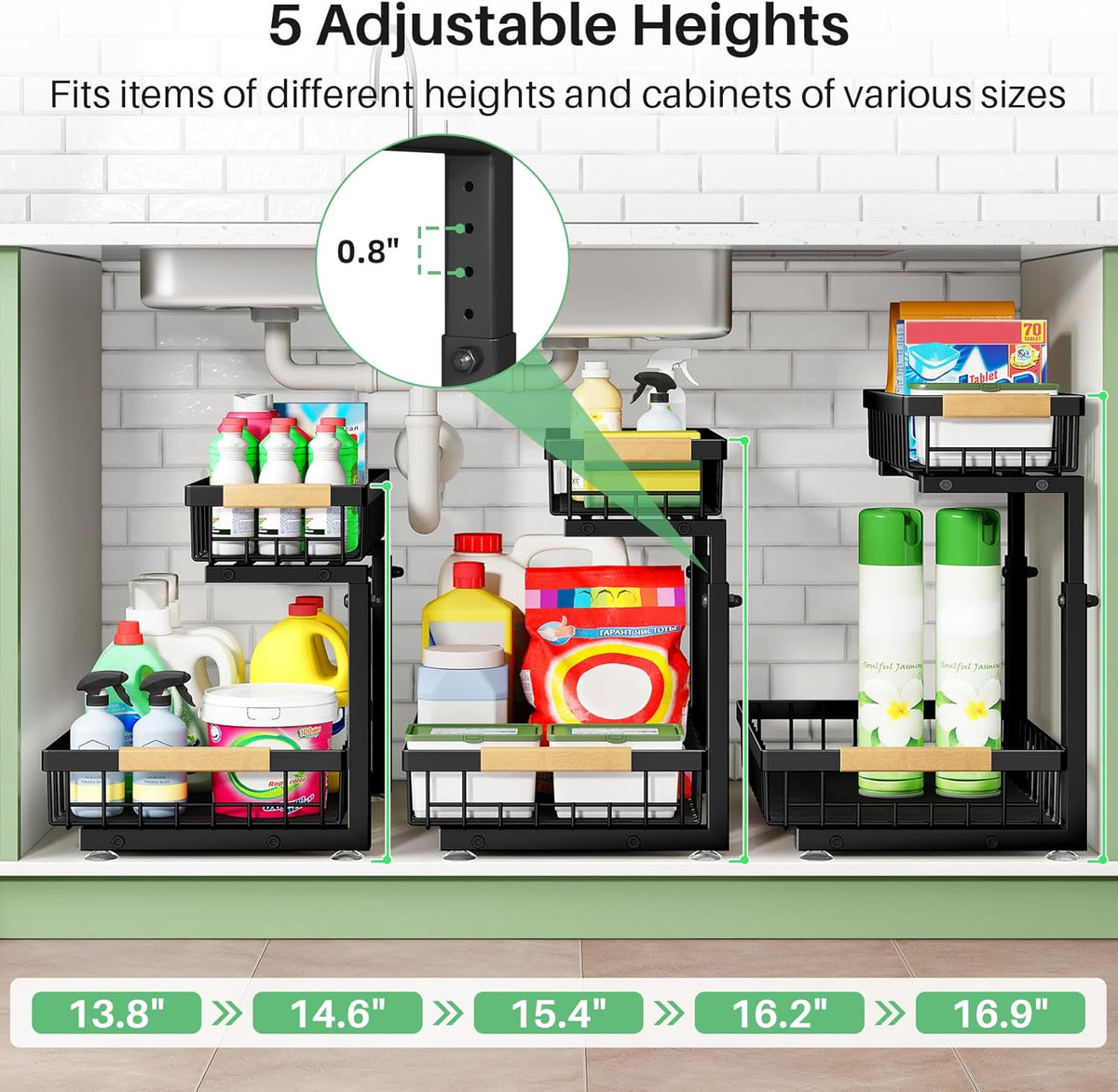 Kitstorack Under Sink Organizer - 2 Tier Metal Sliding Drawer for Kitchen & Bathroom Storage | Black