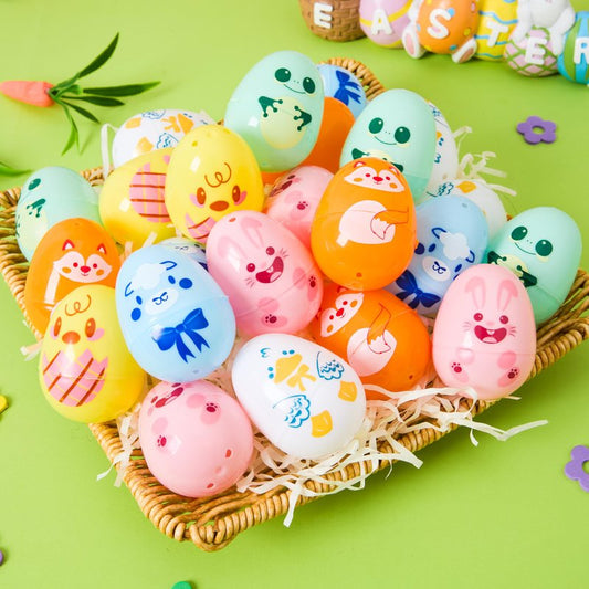 JOYIN 24 PCS Plastic Easter Multicolor Animal Eggs, 2.36" Fillable Eggs with 6 Kinds of Animal Pattern Eggshells for Easter Hunt, Treat Filling, Party Favor, Basket Stuffers, Classroom Prize Supplies