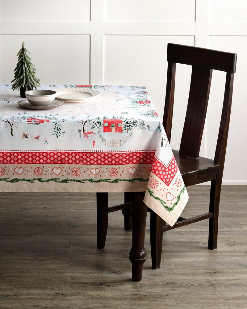 Maison d' Hermine Table Cloth Rectangle Table 100% Cotton 70 x 90 Inches Fall Tablecloth Reusable Everyday Use for Thanksgiving Christmas Decorations Dining Farmhouse Party (Rural Christmas)