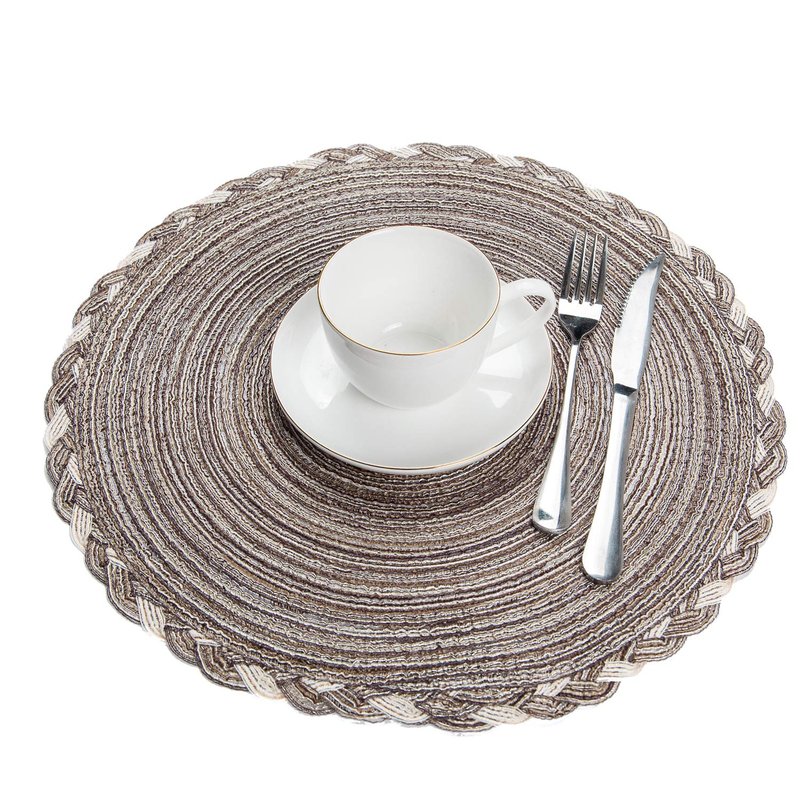 SHACOS Round Placemats Set of 6 Braided Glitter Round Table Placemats 15 inch for Wedding Holiday Party (Multicolor - Light Coffee, 6)