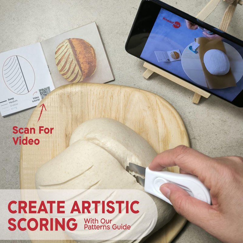 KNEADACE Upgraded Magnetic Bread Lame, Professional Dough Scoring Tool with Extractable Blade, Sourdough Bread Tool for Baking, Includes Scoring Pattern Booklet & 5 Replaceable Razor Blades