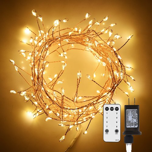 Dailyart Fairy Lights Plug in, 200 Led Twinkle String Light with Remote 10Ft 8 Modes Warm Cluster Lights with Timer for Bedroom Wreath Party Window Wedding Christmas Tree Decoration Gold Wire