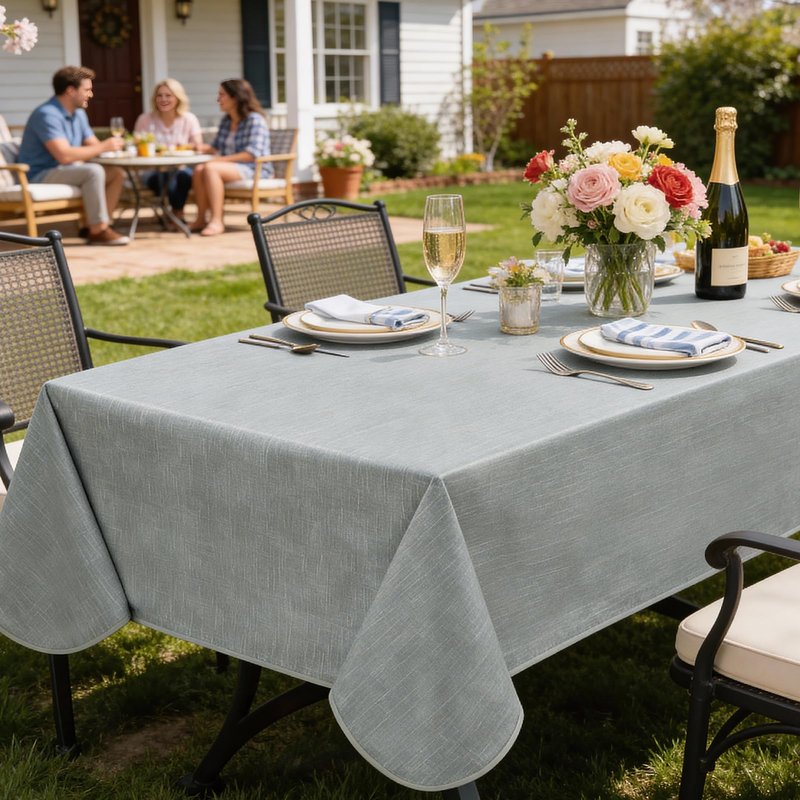 Softalker Vinyl Tablecloth Rectangle, Outdoor 100% Waterproof Oil Proof Plastic Edge Binding Table Cloth, Heavy Duty Thick Wipeable PVC Table Covers for Picnic Dining Party - 54 x 78 Inch, Light Grey