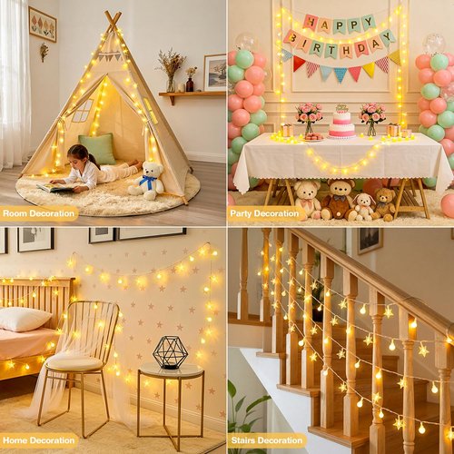 JMEXSUSS 100 LED Globe Star String Lights, 33 FT Globe String Lights Indoor USB Plug in, Warm White Star Fairy Lights for Bedroom Classroom Dorm Indoor Decor