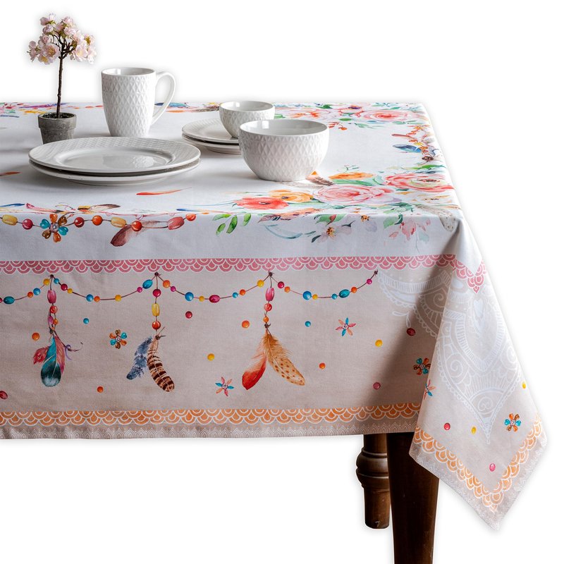 Maison d' Hermine Table Cloth Square Table 100% Cotton 60 x 60 Inches Tablecloth Reusable Decorative for Dining Kitchen Room Farmhouse Home Gifts for Mothers Day Spring Summer - Ibiza - Beige