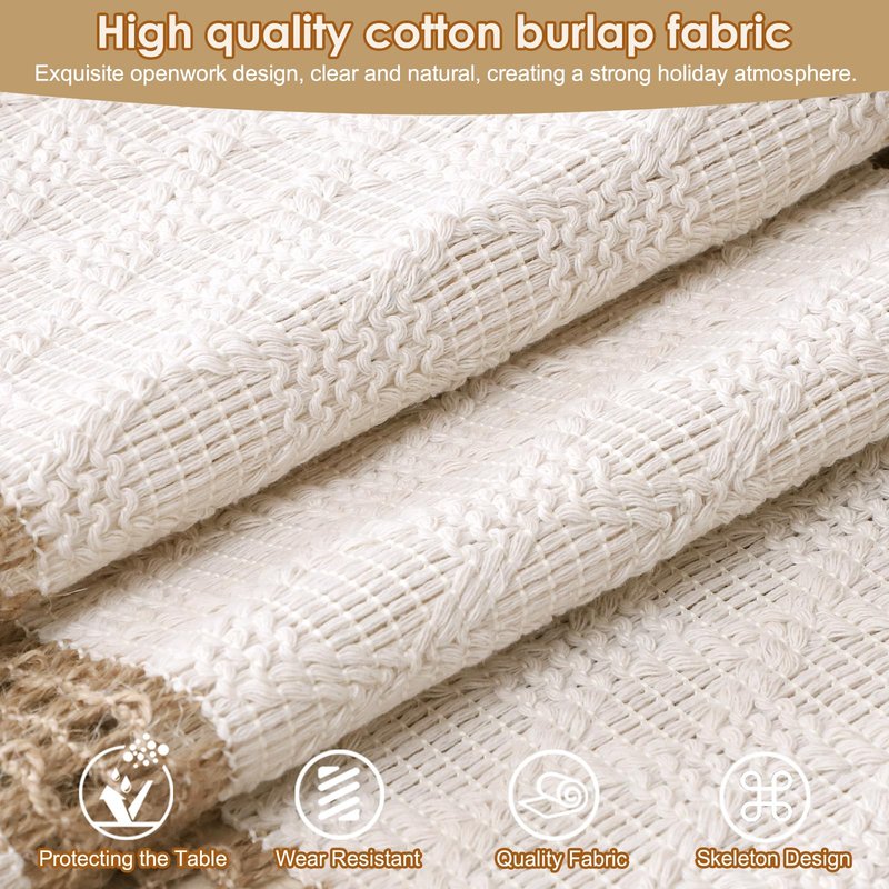 OTOSTAR Boho Table Runner with Tassels 108 Inches Long Farmhouse Rustic Table Runner Macrame Burlap Table Decoration for Home Decor Living Room Bridal Shower, Double Striped (12x108 Inches)