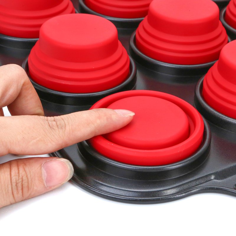 KH866 Silicone Muffin Pan with Metal Frame Nonstick 12 Cup Regular Size Cupcake Tin Bakeware Easy to Pop Egg Bite Molds Oven and Dishwasher Safe Pan Maker Tins Red Cups Non Toxic Baking Cup