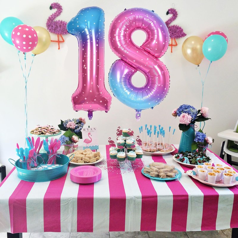 40 In Rianbow Large Numbers Balloons 0-9, Self Inflating Gradient Blue Pink Foil Number 0 Helium Balloons for Girls, Starry Digit 0 Balloons for Women Birthday Party Anniversary Supplies Decorations