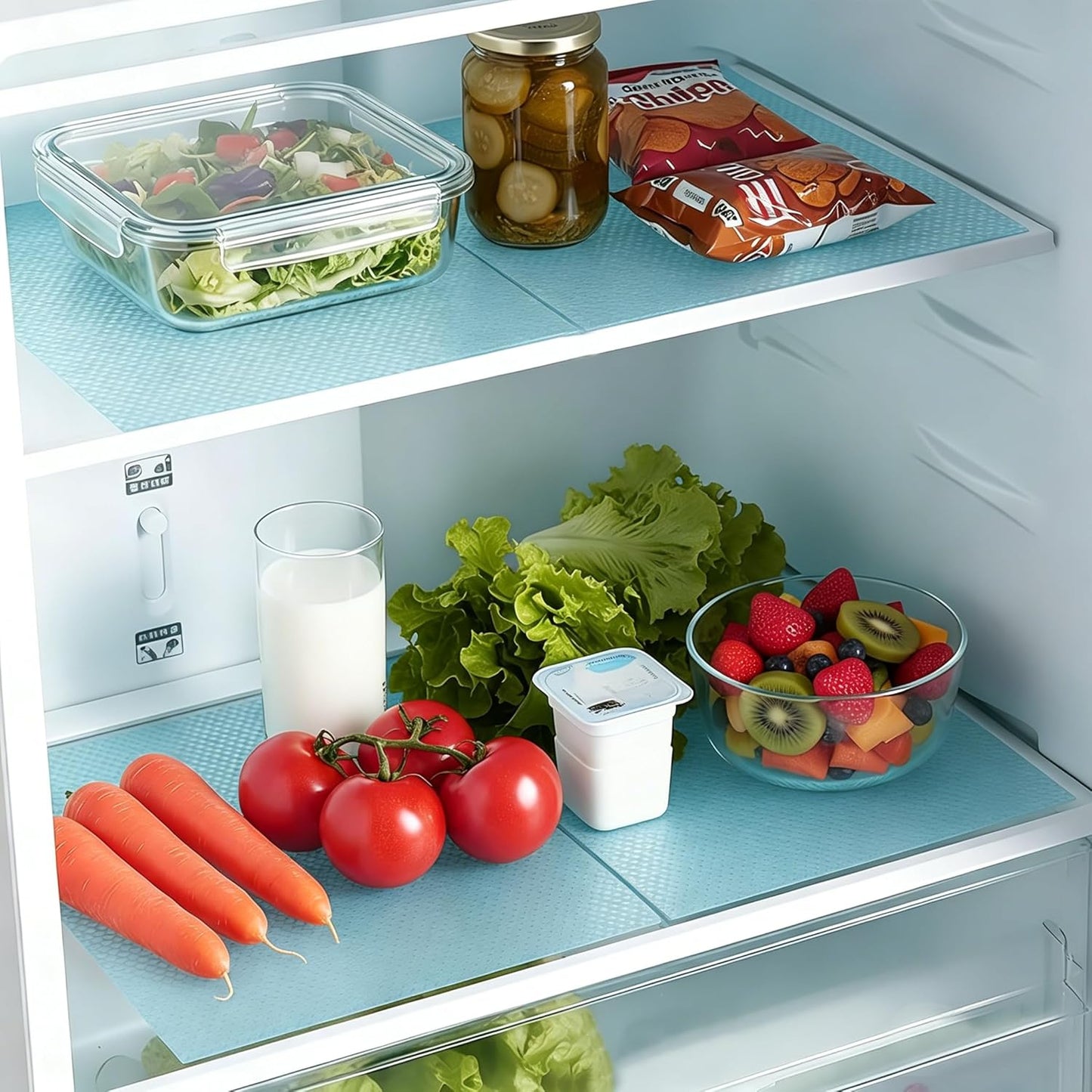 Skiennix Fridge Shelf Liners - Washable Waterproof Mats for Glass Shelves | Non-Slip, Cut-to-Fit, 3 Colors (Pink/Green/Blue)