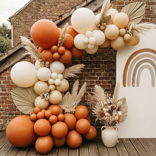 RUBFAC Burnt Orange Balloons 129pcs Different Sizes Pack of 18 12 10 5 Inch, Latex Terracotta Balloon Garland Arch Kit for Fall Thanksgiving Halloween Wedding Birthday Party Decoration