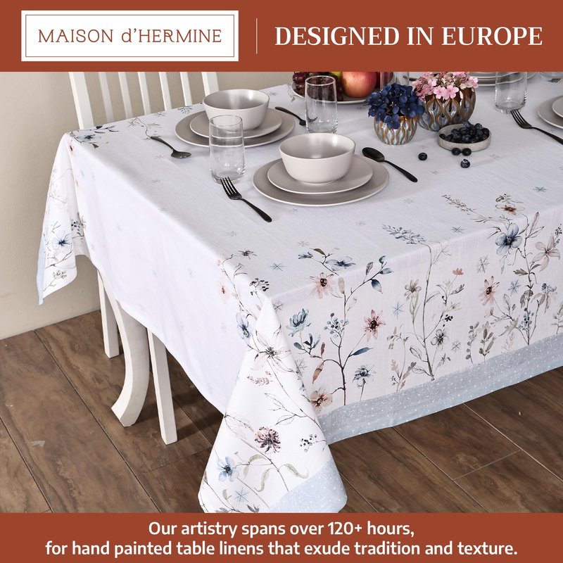 Maison d' Hermine Table Cloth Rectangle Table 100% Cotton 60 x 90 Inches Fall Tablecloth Reusable Everyday Use for Thanksgiving Christmas Decorations Dining Farmhouse Party (Ice Florals)