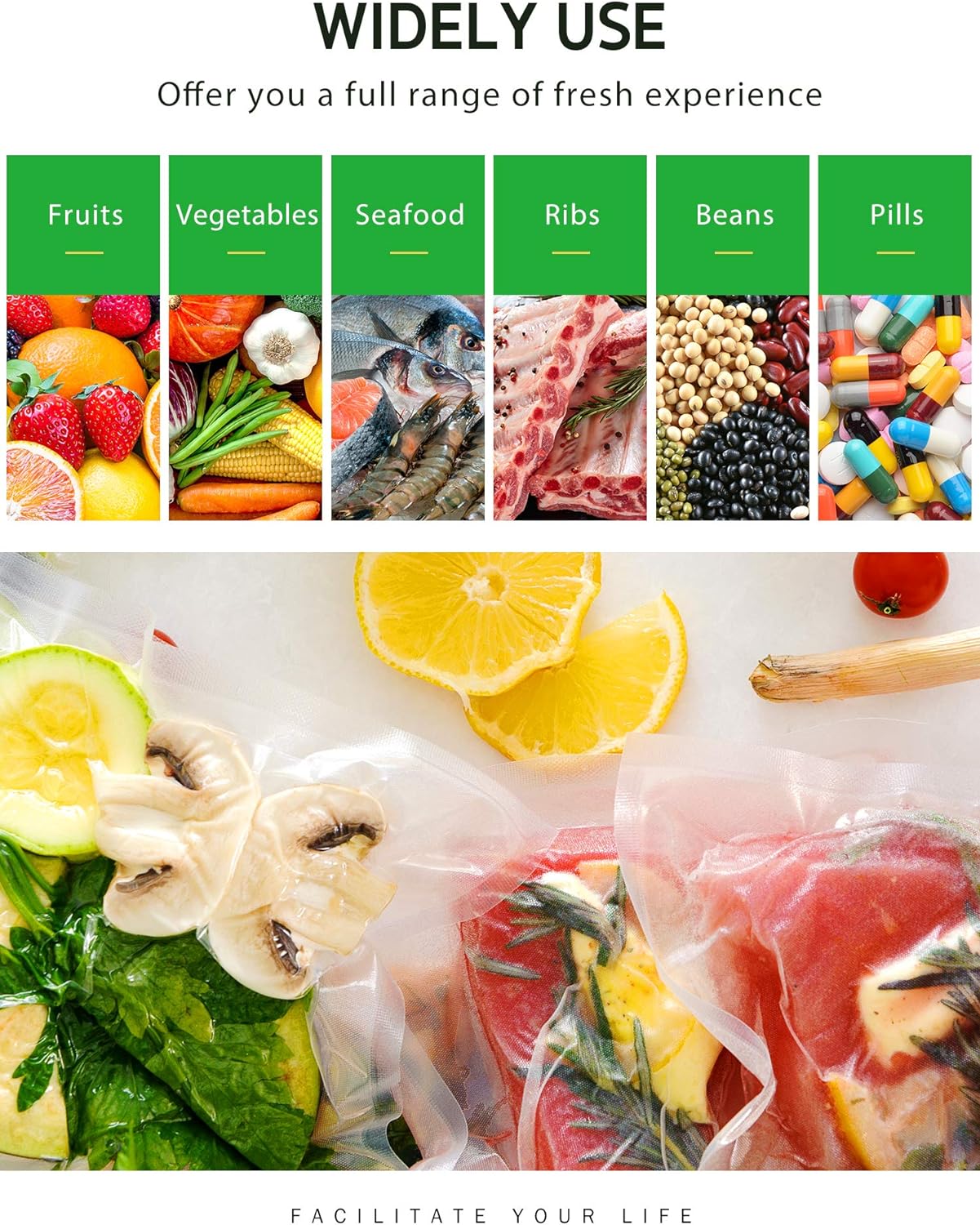 Syntus Vacuum Sealer Bags - Commercial Grade Food Storage Rolls | 2 Pack: 11" x 20' & 8" x 20'