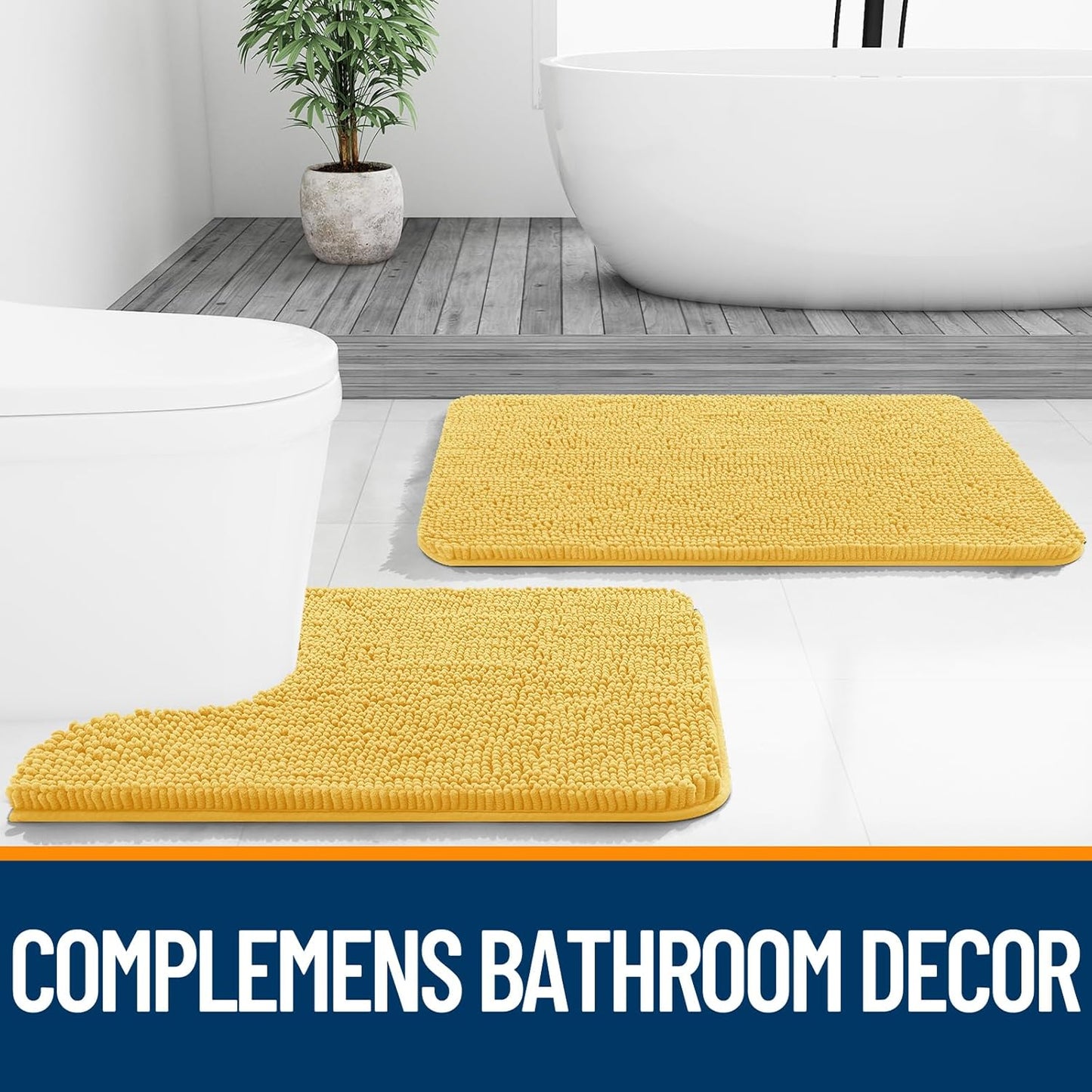 OLANLY Bathroom Runner Rugs - Extra Soft Chenille Bath Mats | Quick Dry, Machine Washable, 47x17 Inches, Yellow