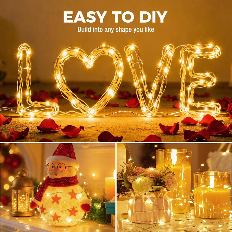 litogo 20 Pack 7FT 20 LED Fairy Lights Battery Operated, 3 Lighting Modes, Bulk Mini Twinkle String Lights Waterproof Silver Wire for Weddings Party Christmas Mason Jars Crafts Decorations-Warm White