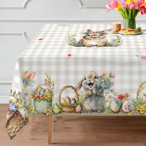 cusugbaso Easter Tablecloth 60x84 Inch Rectangle - Easter Decorations for The Home - Water Resistant Spring Table Cloth Rectangle for Party,Table, Outdoor Decorations