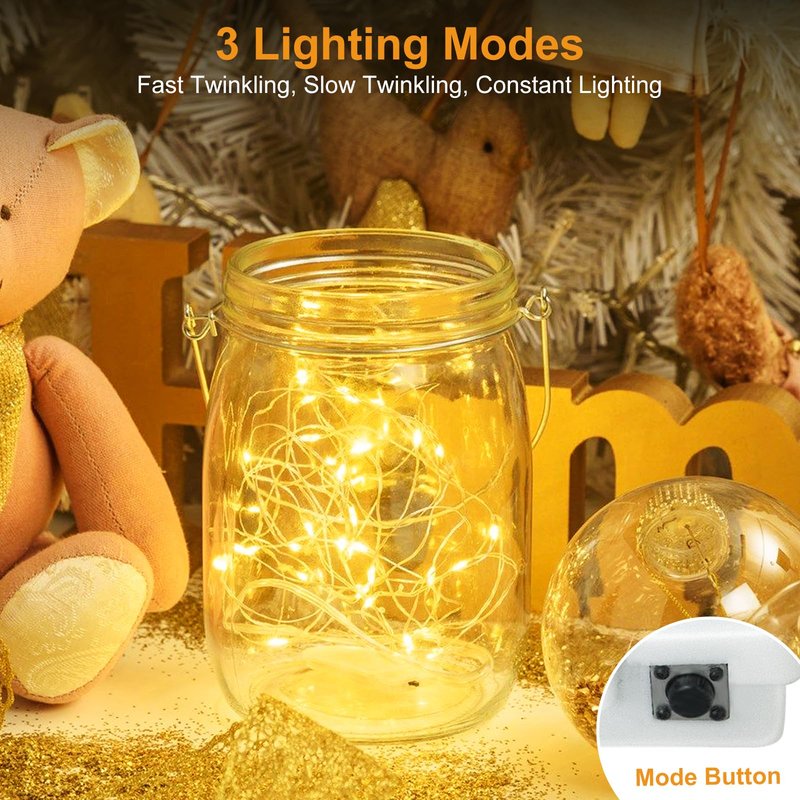 btfarm 30 Pack Fairy Lights Battery Operated [3 Modes], 7ft 20 Led Twinkle String Lights Waterproof Bulk Small Mini Sliver Wire for Christmas Mason Jars Wedding Table Centerpiece, Warm White/Colorful