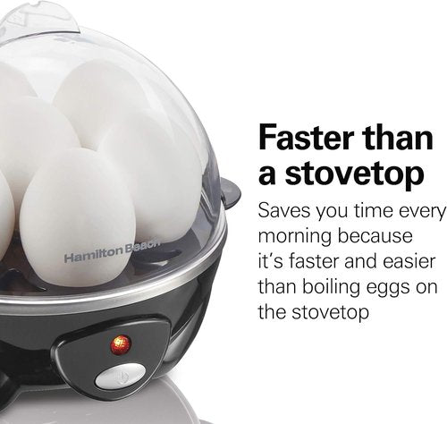 Hamilton Beach 3-in-1 Electric Egg Cooker - Hard Boiled, Poached & Omelet Maker, Black, Holds 7 Eggs