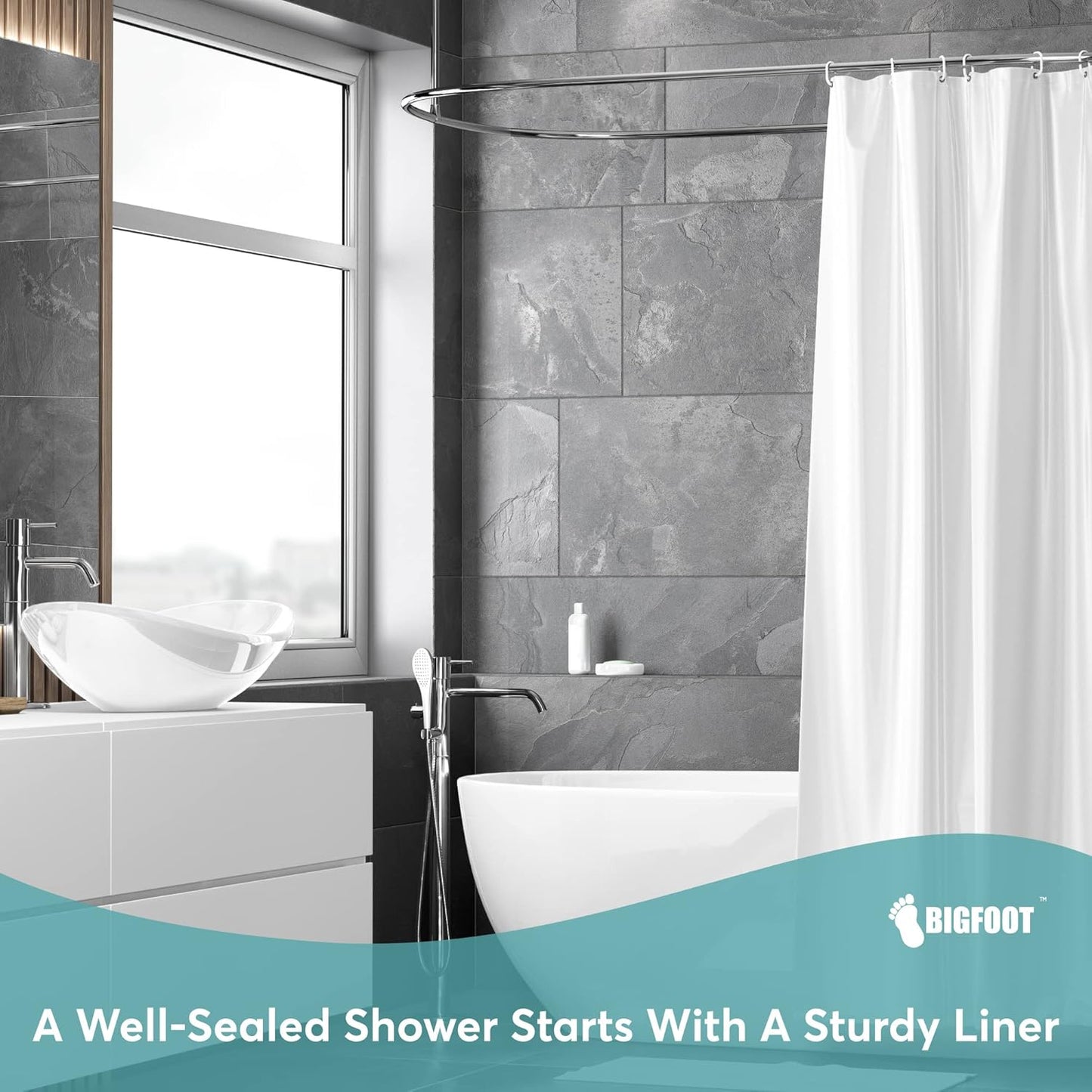 BigFoot Shower Curtain Liner - Premium 72 x 72 PEVA with Rustproof Grommets & Magnetic Weights | Odor-Free, Frosted Design
