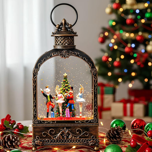 Nutcracker Christmas Snow Globe Lantern - Musical Soldier Scene | 6H Timer, USB/Battery Operated