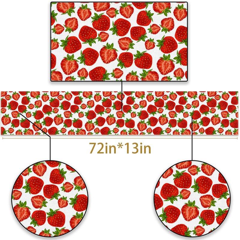 Pudodo Strawberry Table Runner Spring Summer Fruit Strawberry Themed Birthday Baby Shower Party Kitchen Dining Home Decoration (13" x 72")