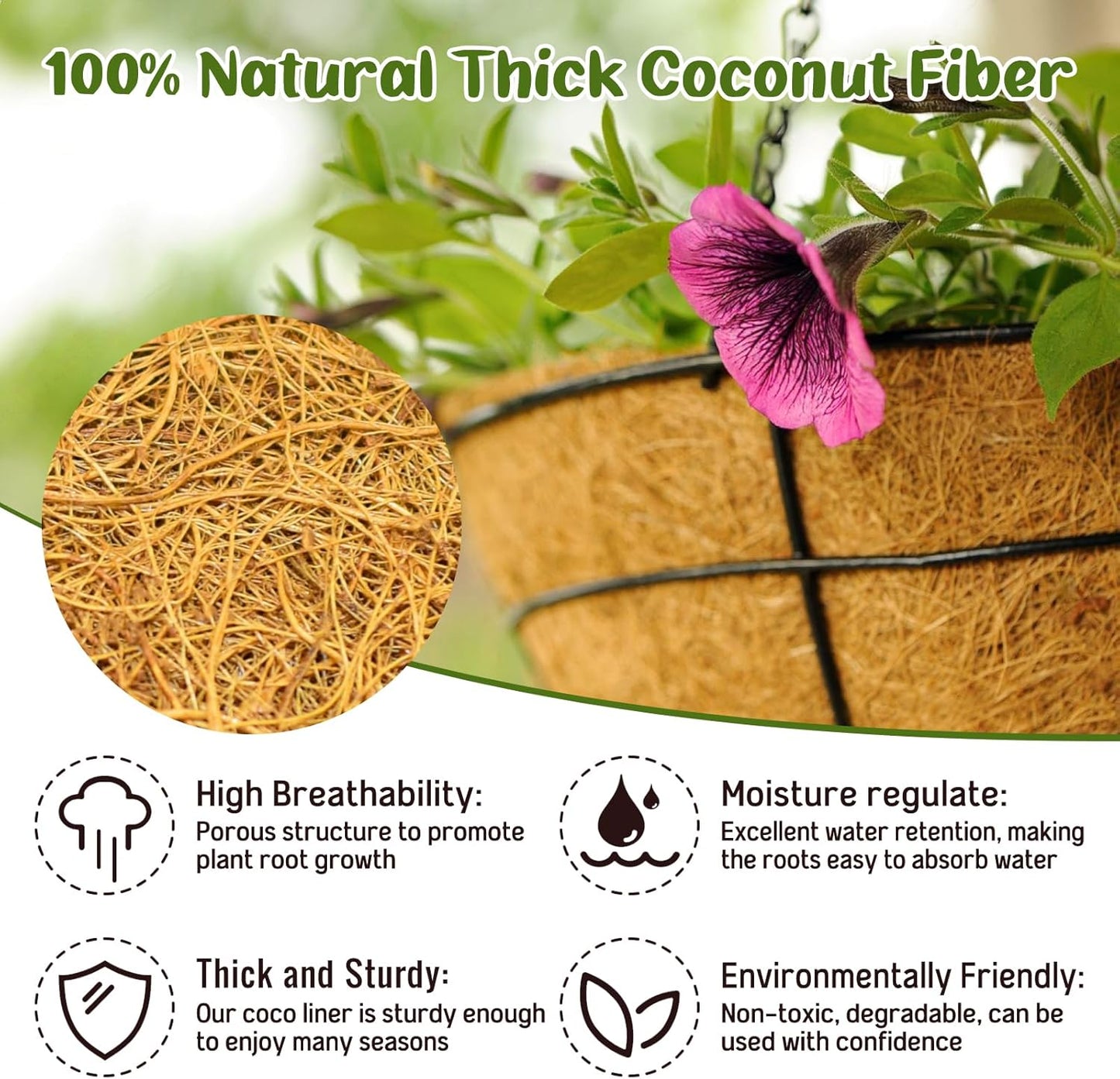 Legigo 8-Inch Coco Fiber Hanging Basket Liners - 100% Natural Coconut Replacement for Flowers & Vegetables