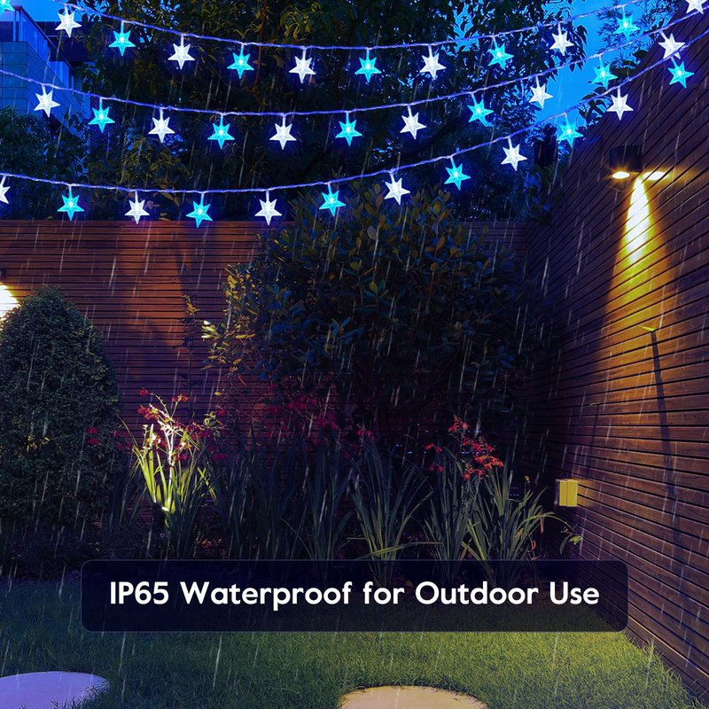Minetom Blue and White Star String Lights Plug in - 33 ft 100 LED Star Fairy String Lights with Remote and Timer, 8 Modes Waterproof for Tent Loft Bed Backyard Patio Balcony Staircase